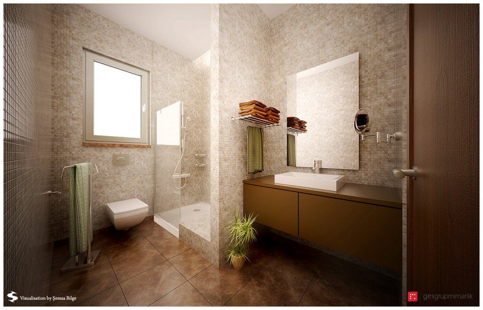 brown-and-beige-mod-bathroom Brown and beige mod bathroom